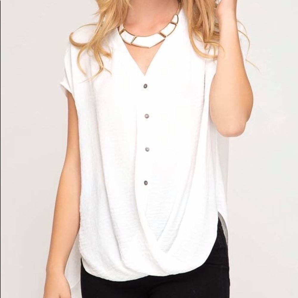 Drop Shoulder Hi-Low Button Down Top